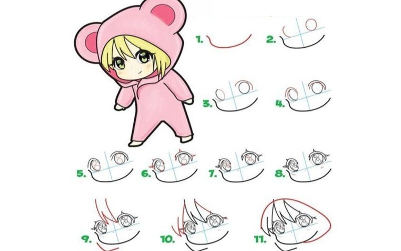 Cách vẽ búp bê giấy hình chibi đơn giản