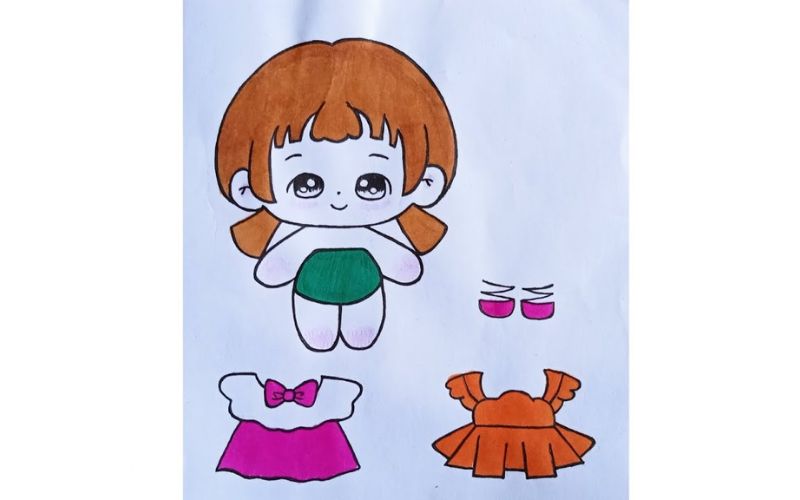 Hướng dẫn vẽ búp bê giấy hình chibi đơn giản