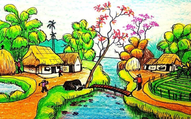 Cách vẽ tranh phong cảnh quê hương đơn giản mà đẹp