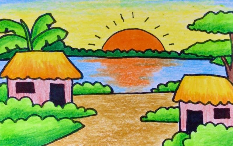 Tranh phong cảnh quê hương đơn giản