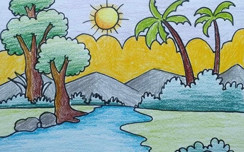 Cách vẽ tranh phong cảnh đơn giản mà đẹp về núi rừng