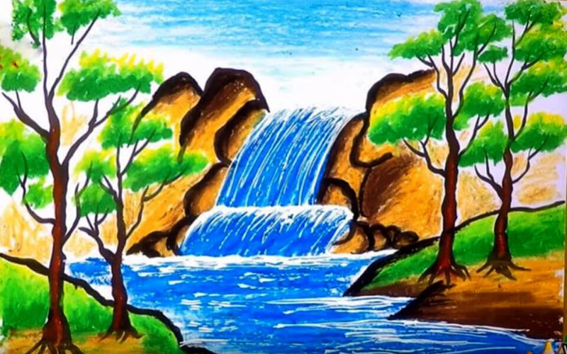 Vẽ tranh phong cảnh núi rừng đơn giản