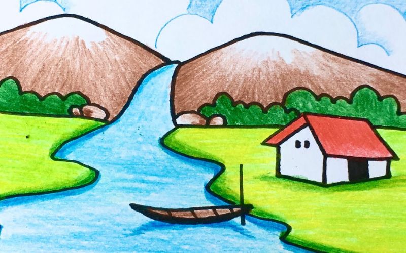 Cách vẽ tranh phong cảnh núi đơn giản