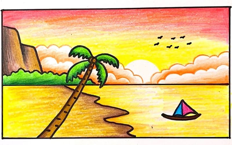 Vẽ tranh phong cảnh biển hoàng hôn