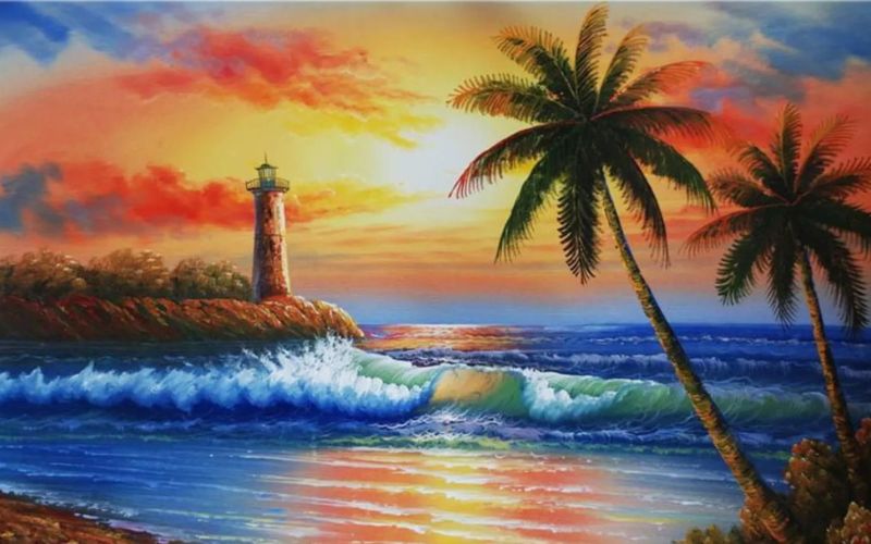 Cách vẽ cảnh hoàng hôn trên biển đơn giản