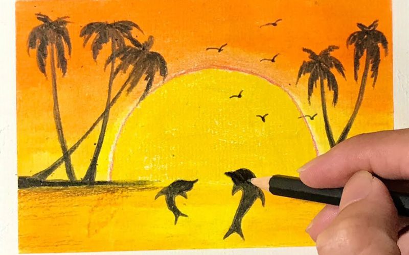 Cách vẽ tranh phong cảnh hoàng hôn bằng màu nước