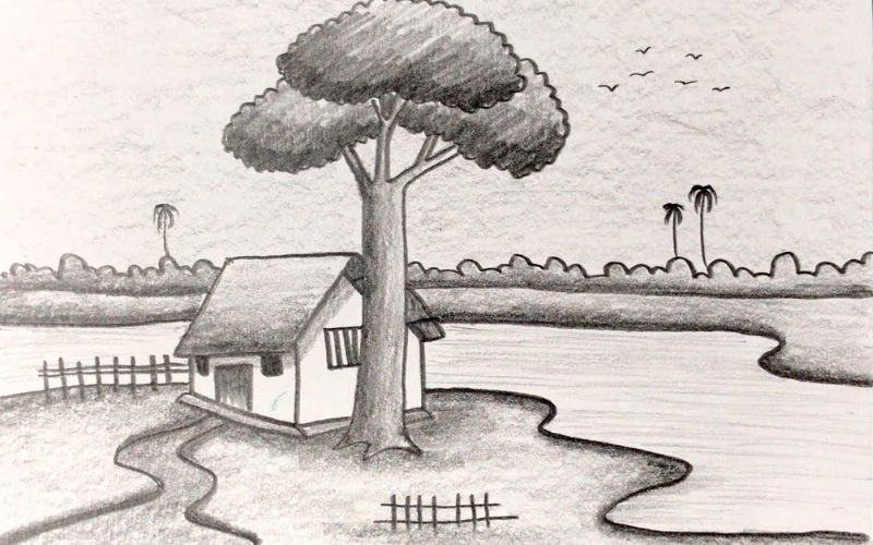 Cách vẽ tranh phong cảnh đơn giản mà đẹp bằng chì đen trắng