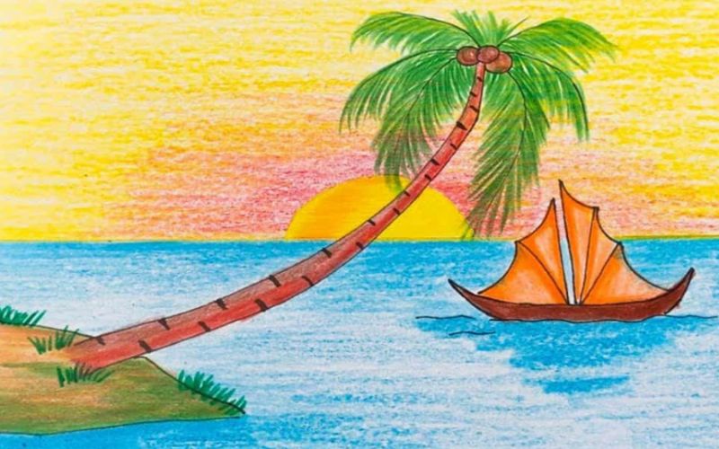 Cách vẽ tranh phong cảnh biển đơn giản
