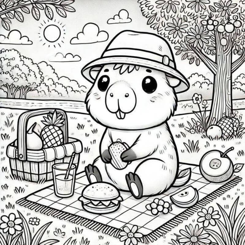 Tranh tô màu capybara trà sữa