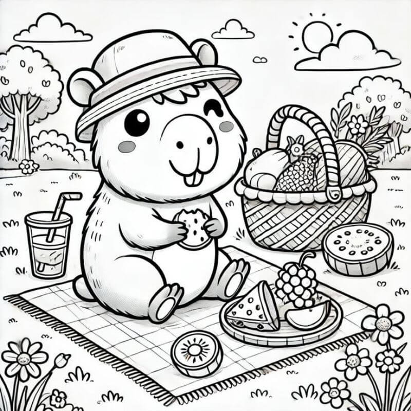 Hình vẽ Capybara tô màu cực xinh