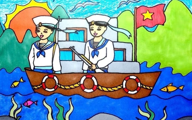 Tranh vẽ chú bộ đội hải quân đơn giản