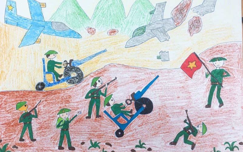 Tranh vẽ chú bộ đội chiến đấu