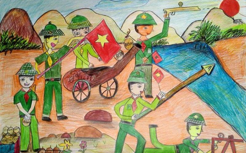 Vẽ tranh chú bộ đội của chúng em đấu tranh