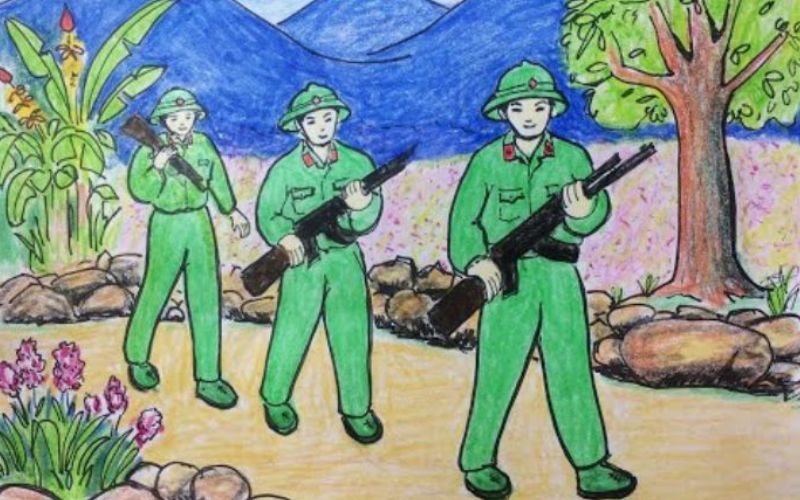 Tranh vẽ bộ đội hành quân đẹp nhất