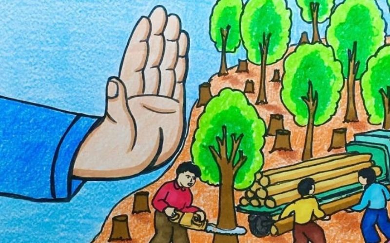 Tranh vẽ bảo vệ rừng bằng giấy a4
