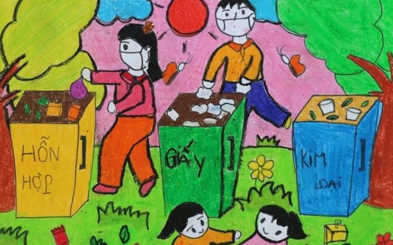 Tranh vẽ phân loại rác thải