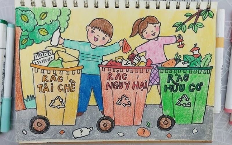 Vẽ tranh phân loại rác thải đẹp nhất