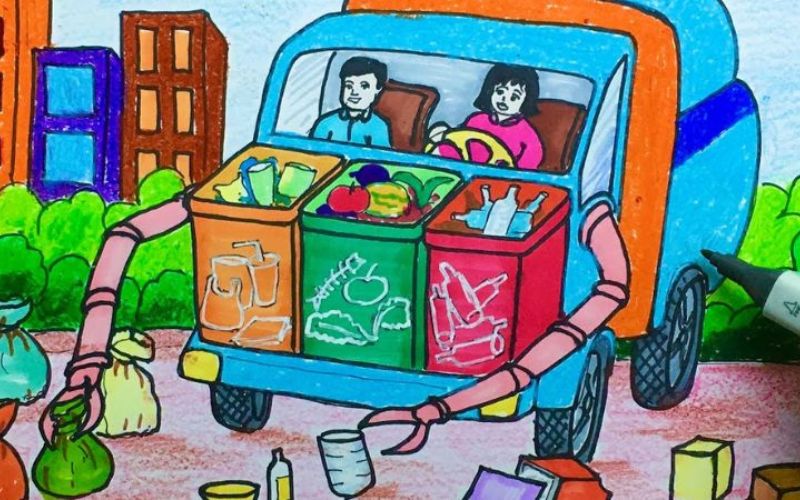 Vẽ tranh chủ đề phân loại rác thải