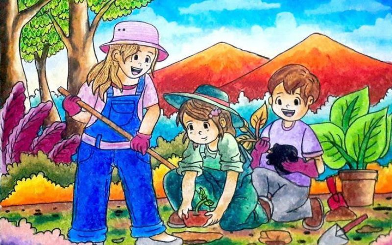 Vẽ tranh tuyên truyền bảo vệ môi trường rừng xanh sạch đẹp
